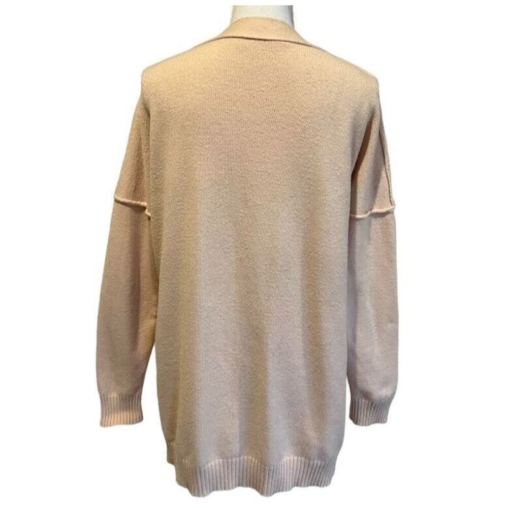 Women's L Deep V Neck Button Down Ribbed Cardigan Knitted Sweater Apricot - Picture 3 of 5